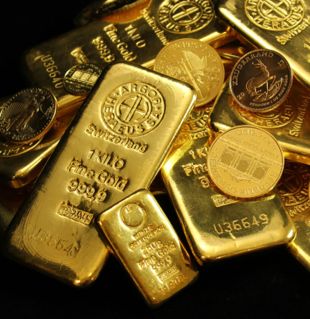 Image of a pile of gold bars and coins