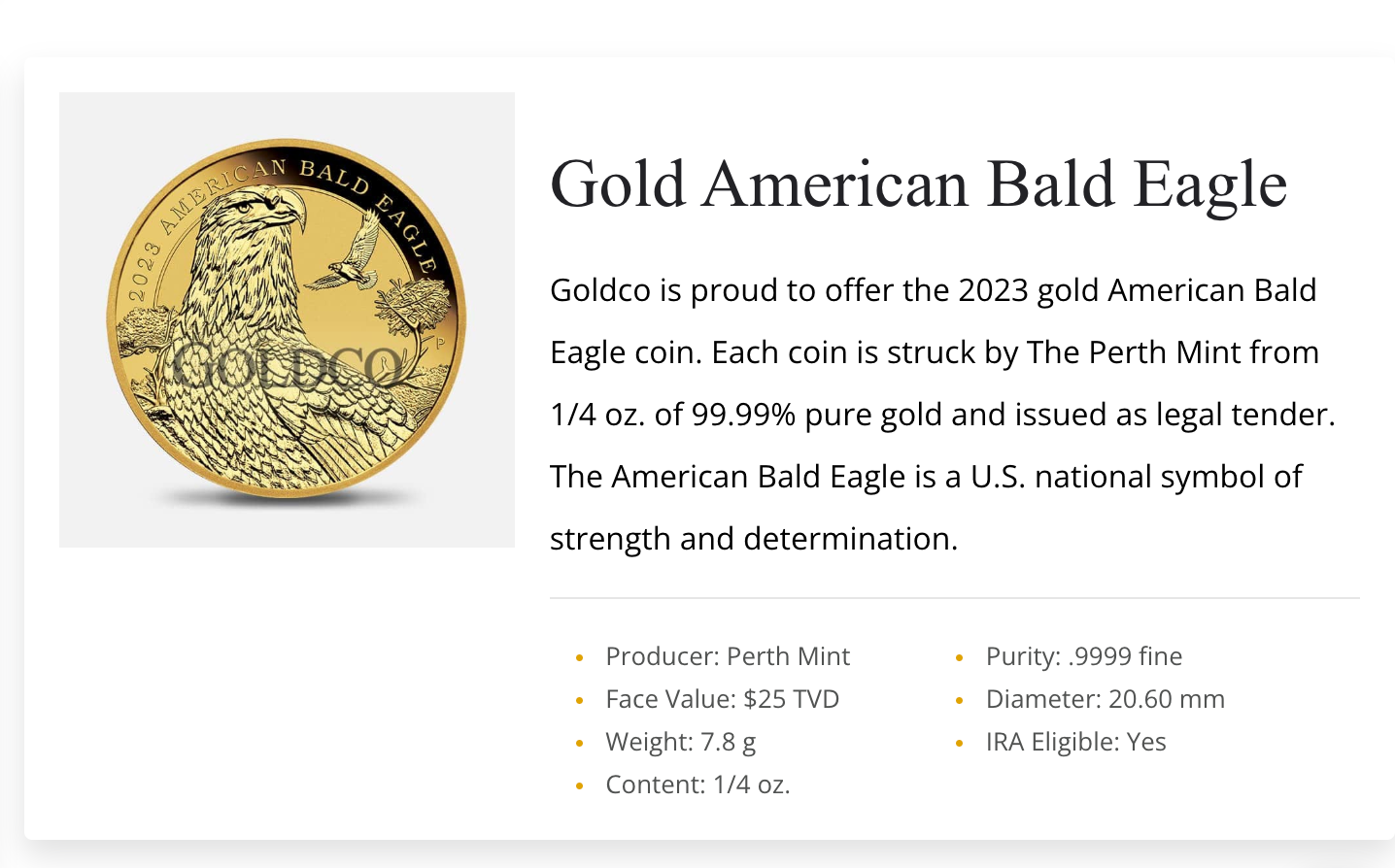 Gold American Bald Eagle from the Goldco website
