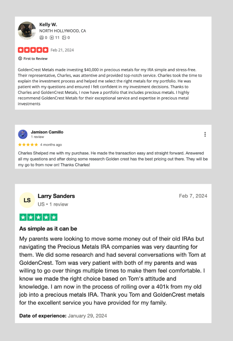 Image created for PreciousMetalIRAAccounts.com featuring reviews of GoldenCrest Metals