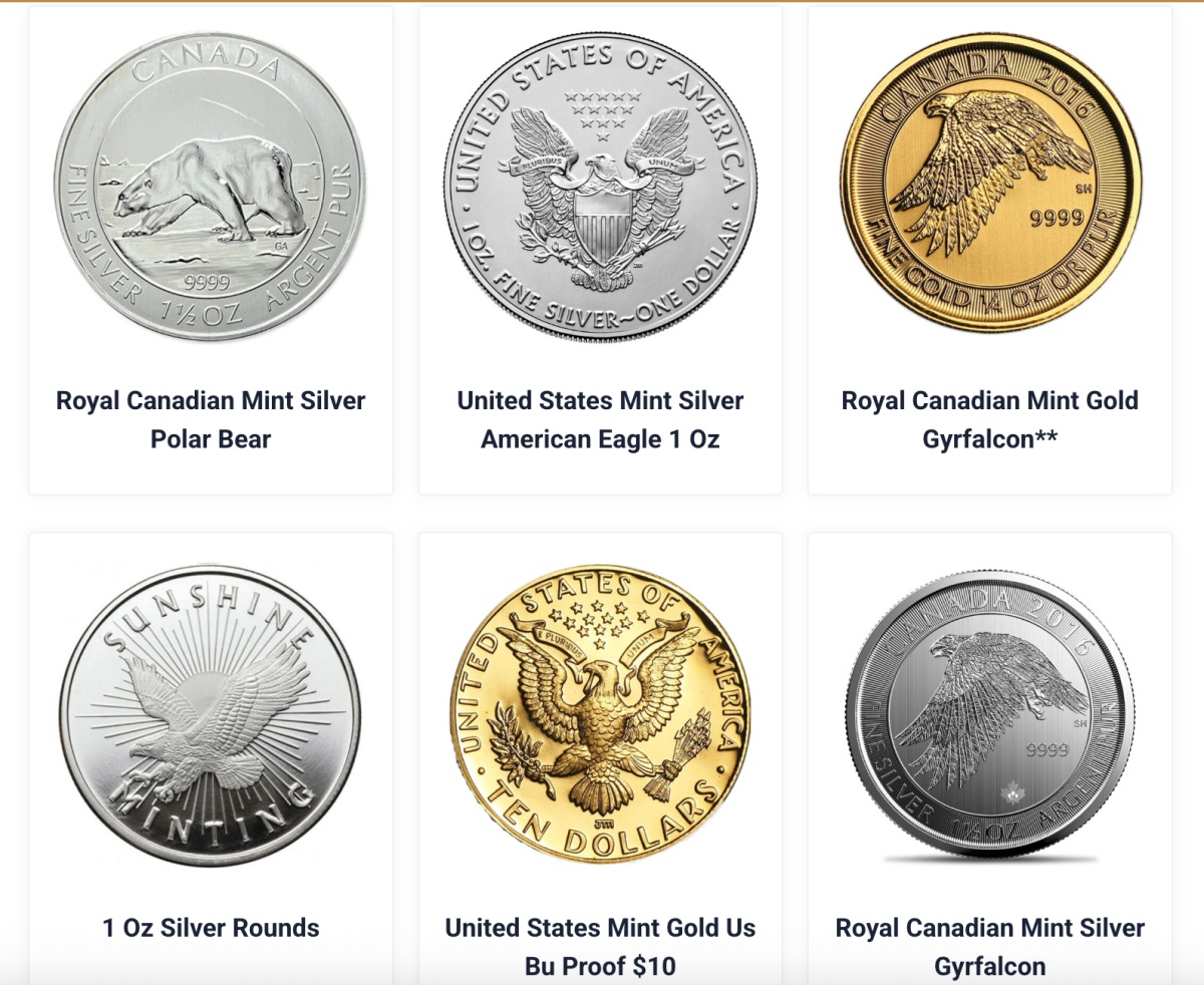 Image from the GoldenCrest Metals website featuring gold and silver coins