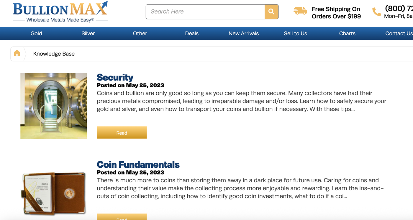Image of the Knowledge section on the BullionMax website