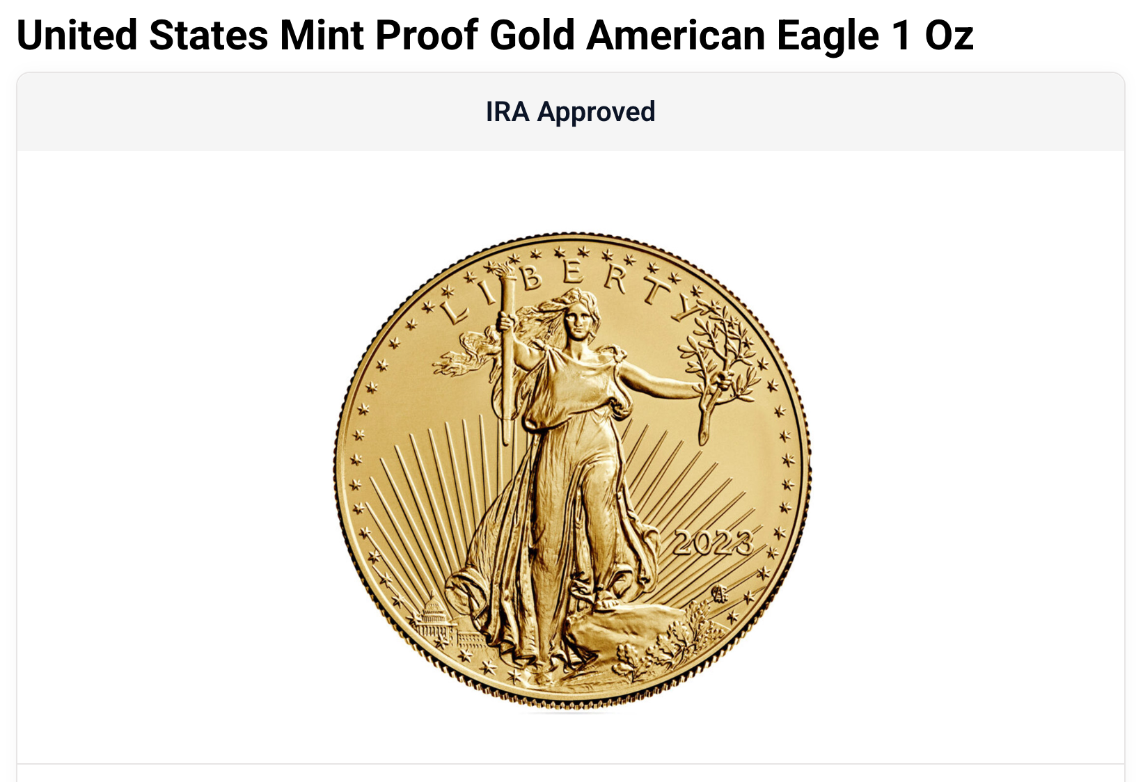 Image of a US Mint Proof Gold American Eagle 1 oz coin