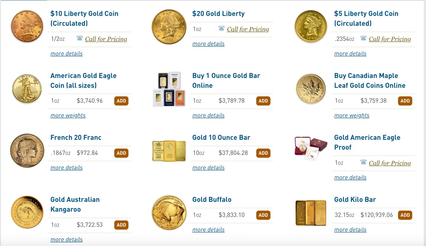 Image of gold coins that are available for purchase on the Lear Capital website