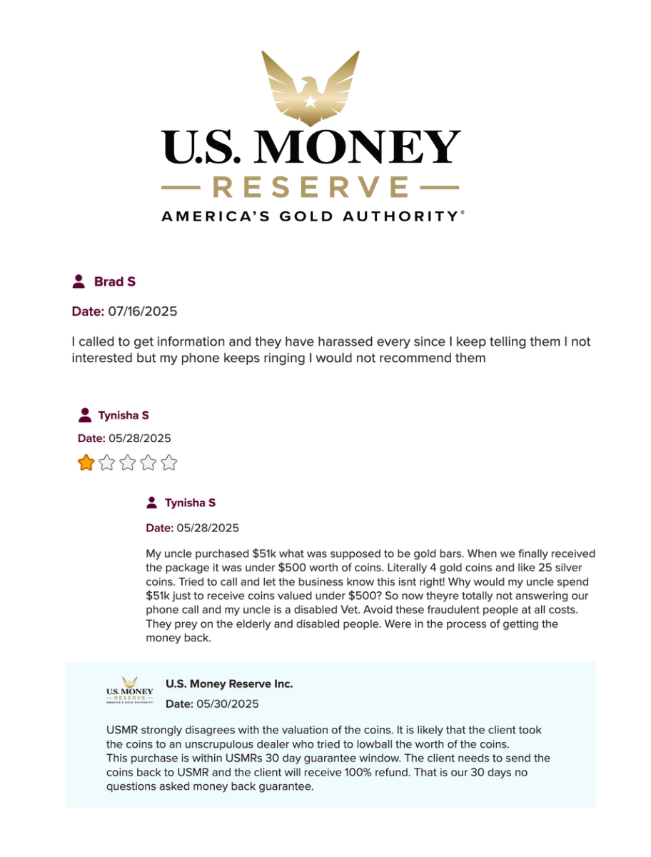 Image of a couple of one-star reviews on the Better Business Bureau website