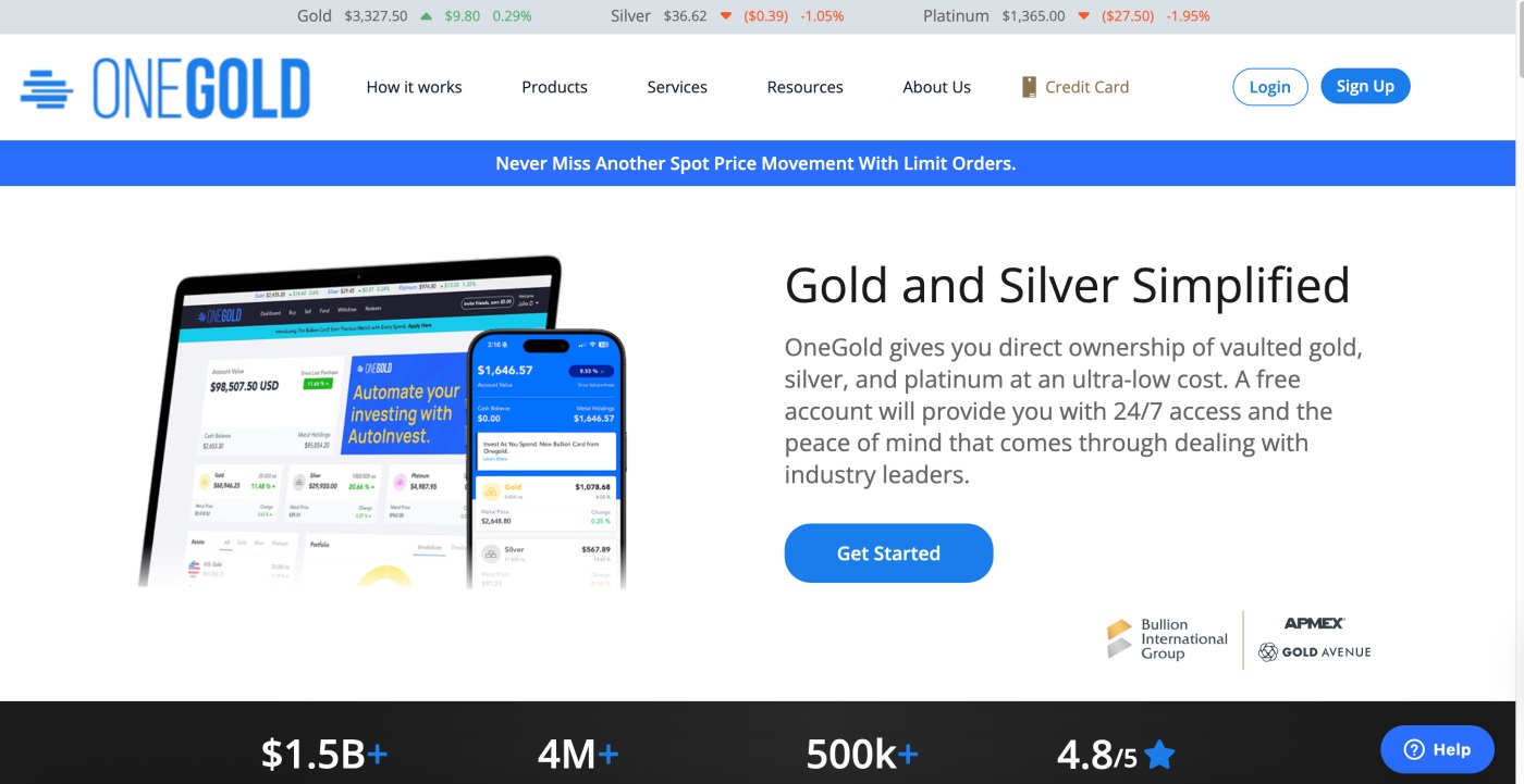 Image from the OneGold Home page
