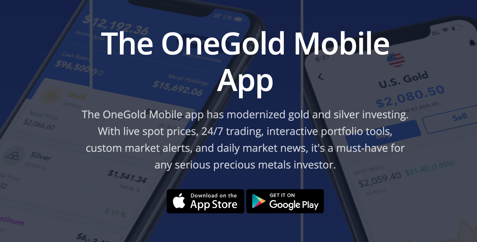 Image of the OneGold Mobile App web page