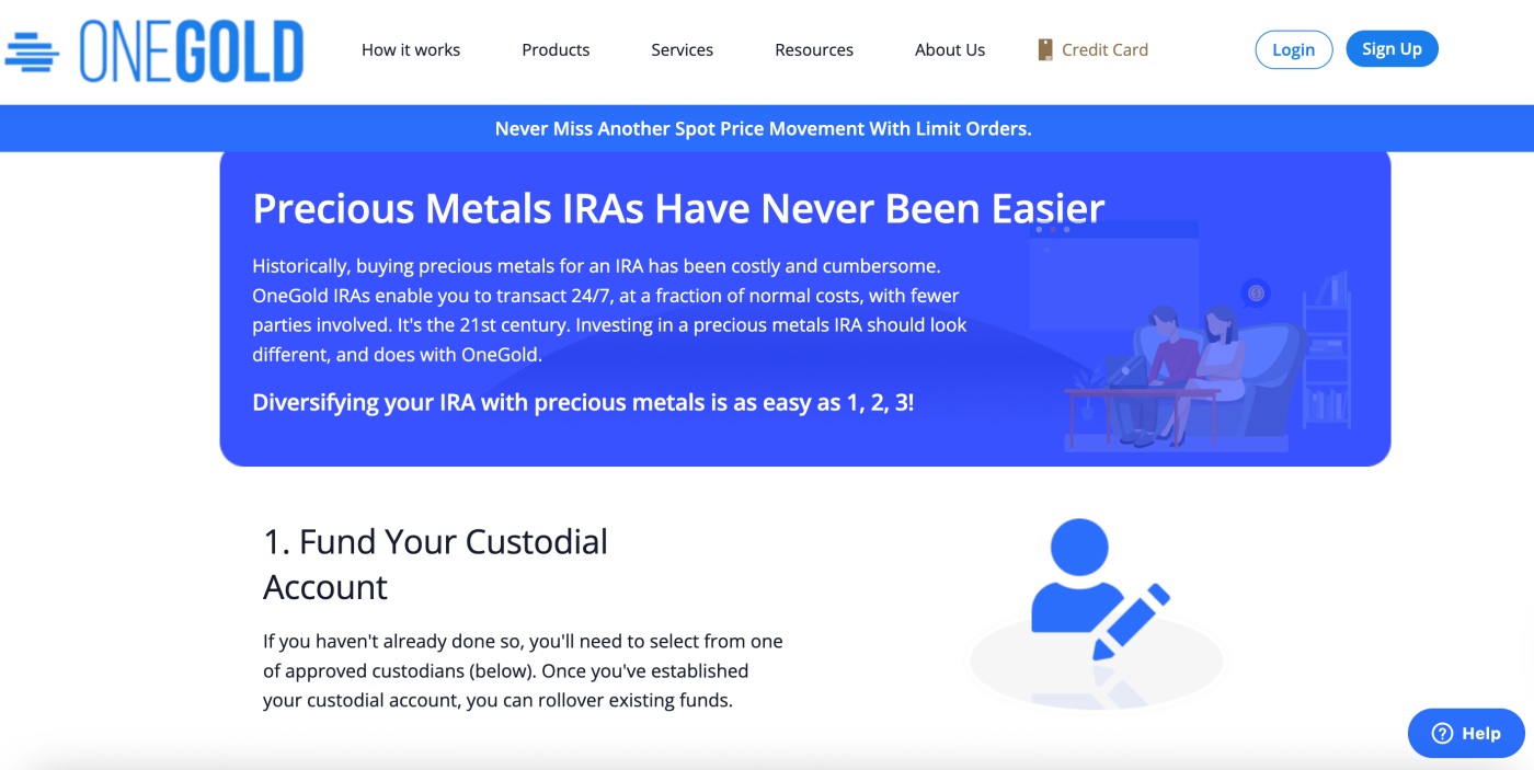 Image of the OneGold precious metals IRA page