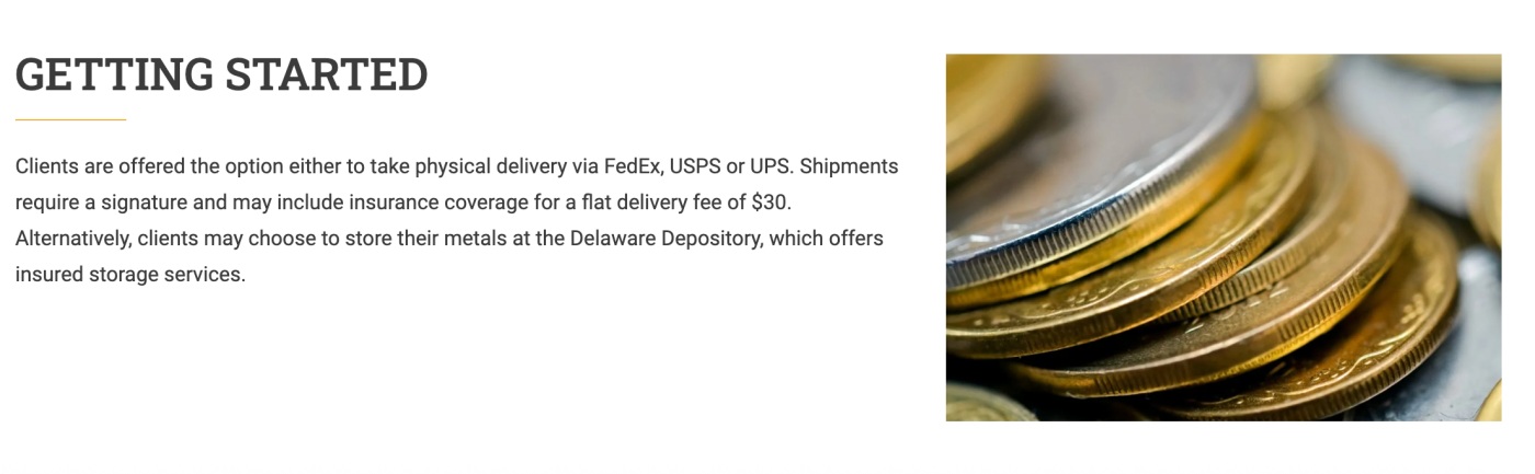Screenshot explaining the Monetary Gold fees for shipping